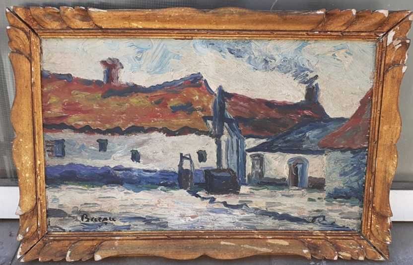 Tablou vechi - gospodarie - semnat Baesu