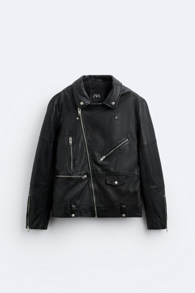 Geaca biker ZARA barbateasca piele naturala, marime S, impecabila