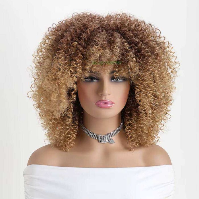 Кафява омбре афро къдрава перука с руси краища
