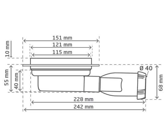 Sifon pardoseala, iesire laterala, 11,5 x 11,5 cm, diametru 4 cm