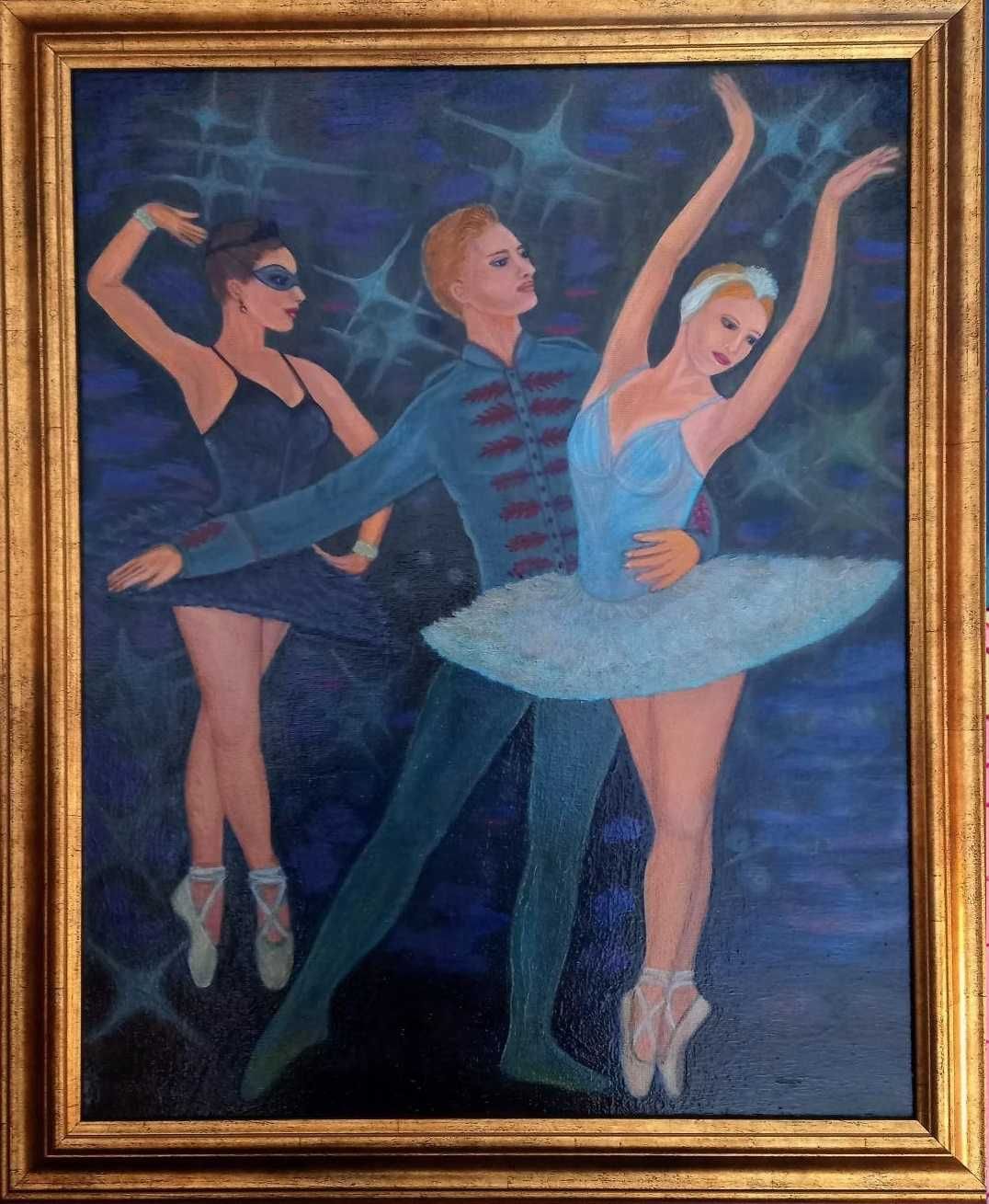 Tablou BALERINI, pictat manual in ulei pe panza, inramat, 57x47 cm cu