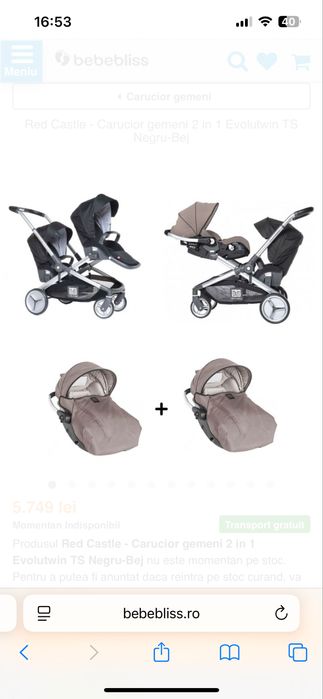 Vand carucior gemeni Red castle Evolutwin 2 in 1