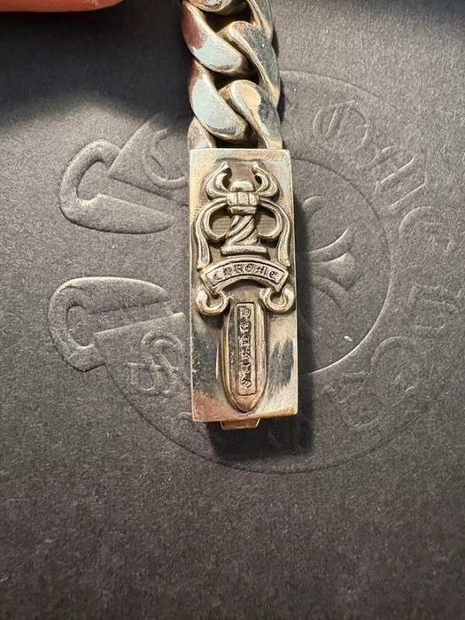 Chrome Hearts .925 Silver Smooth Cuban Link Dagger ID Bracelet