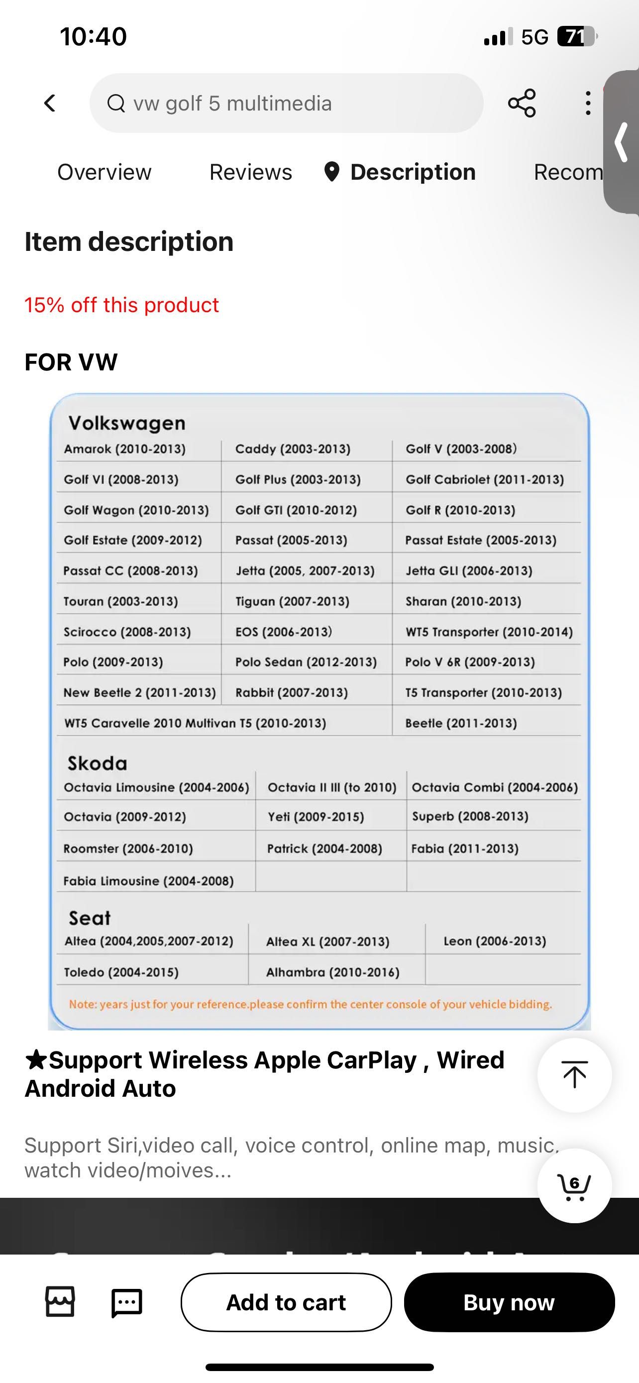 Sistem Navigatie GPS carplay pentru Volkswagen Golf Passat Jetta Skoda