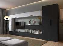 Living Pati 215 – Mobila Sufragerie Gri Antracit + Alb