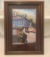 Картина Етъра - Синята къща, с рамка
