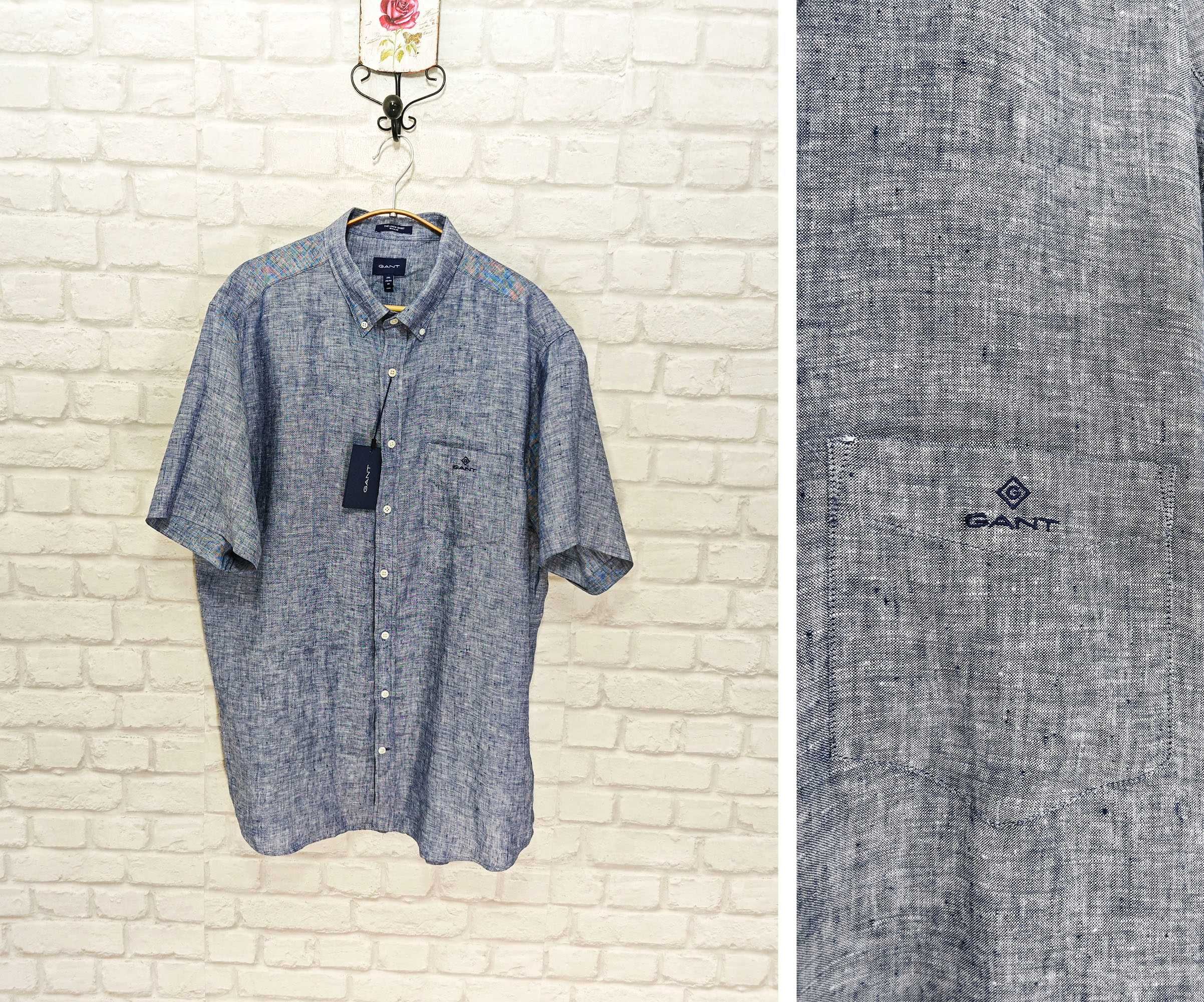 GANT 100% Лен Оригинална мъжка риза с къс ръкав размер XXL / 2XL  НОВА