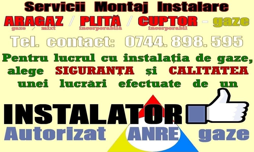 Montaj: PLITA / Cuptor / ARAGAZ, gaze - INSTALATOR autorizat (montare)