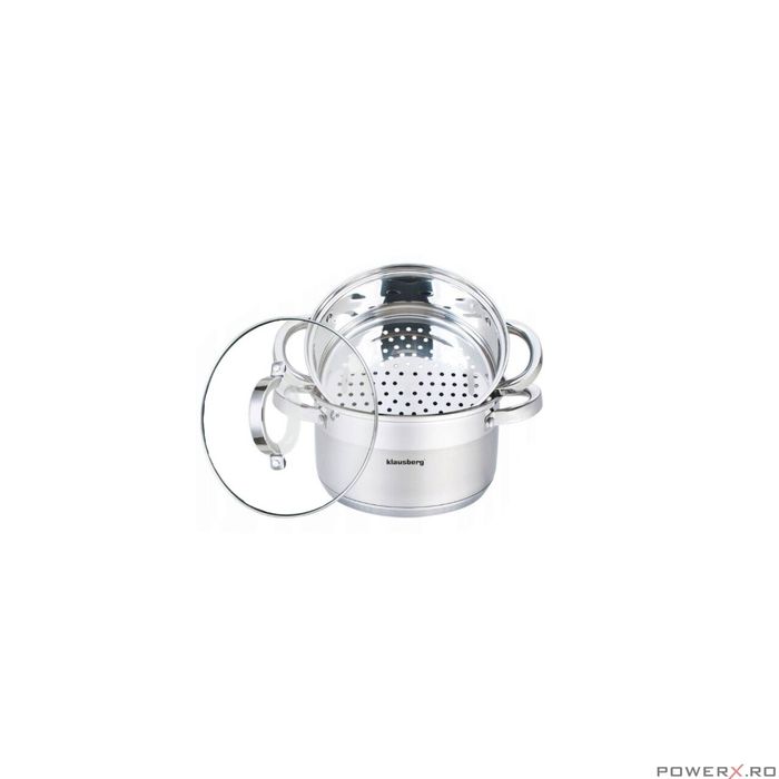 Oala pentru fiert cu abur, din inox, cu capac, 5 litri, 24 cm,