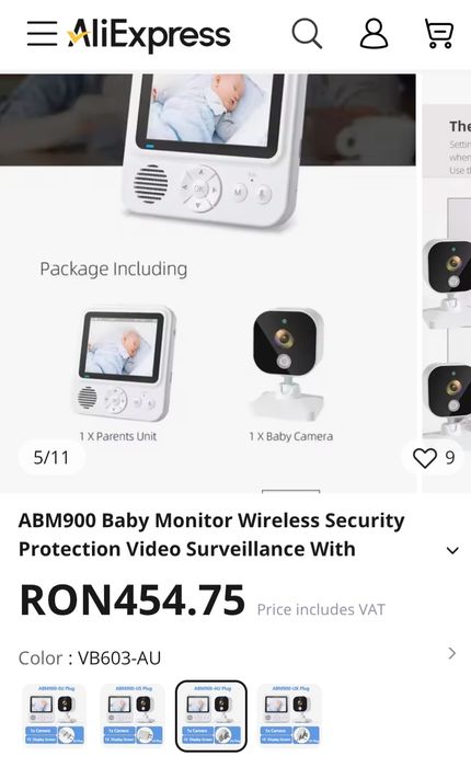 Nou Baby Monitor portabil bebelusi 2.4ghz,300m,8 melodii,termometru