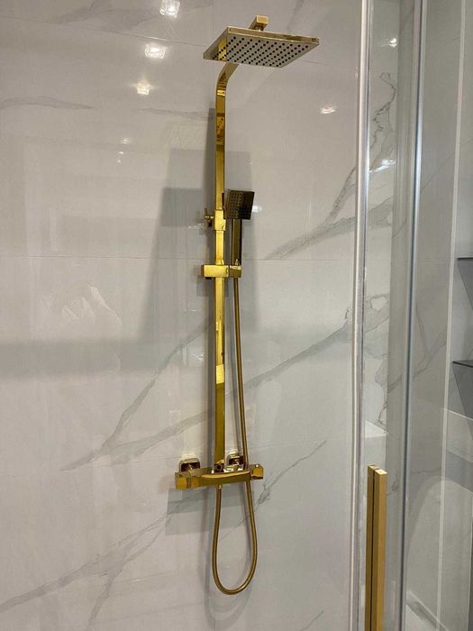 Златиста душ колона термостатна - месингова, масивна