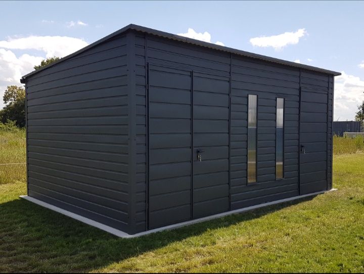 Căsuță de grădină 3,6×3,6m+streașină 3×3,6 m – maro închis mat – spați