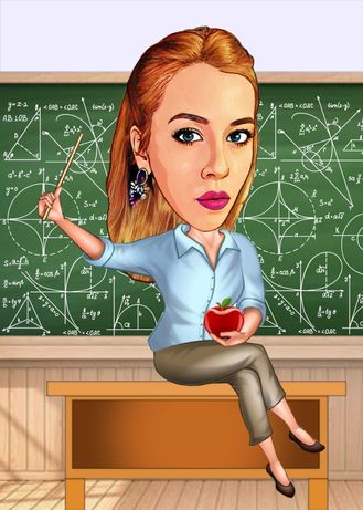 ТОП Подарък за Учителка / Завършване - Дигитална Карикатура с Рамка