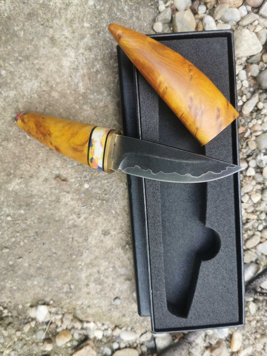 Cutit African Fang, lama damasc neagra, forjat manual