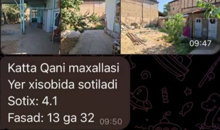 Uchtepa kot qani maxalada 4.1 sotu 13/32 fasad yer xisobda sotilvoti