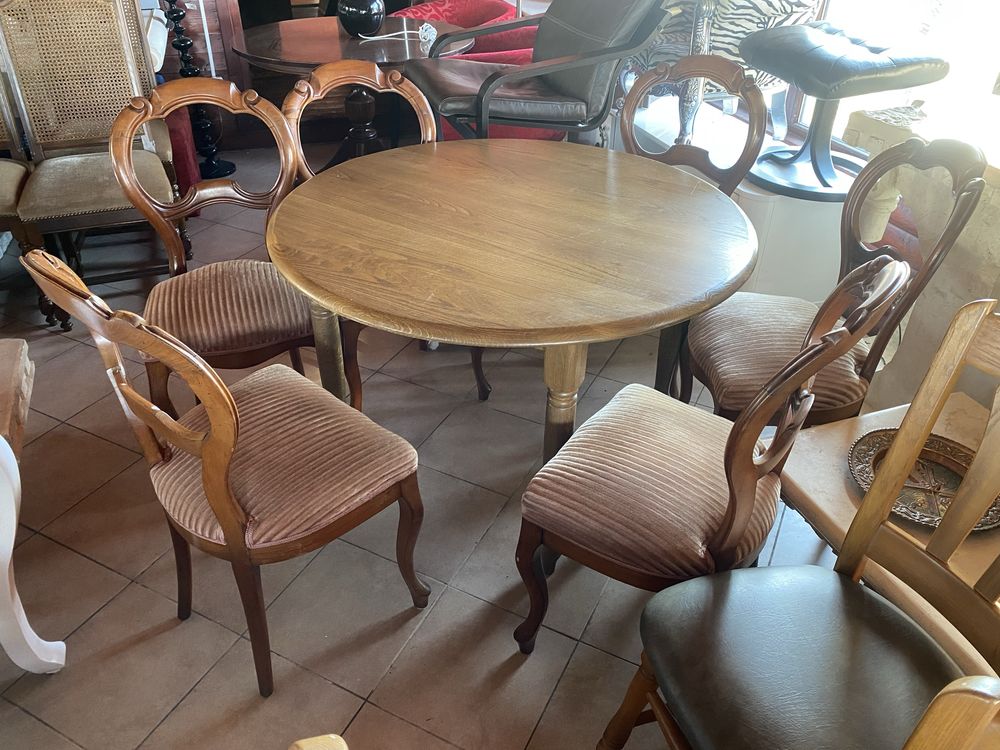 Masa rotunda stejar cu 6 scaune superbe baroc, calitate top Olanda