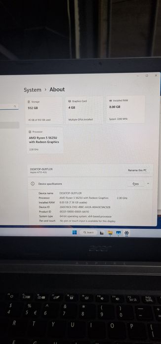 Laptop Acer Aspire 7 ryzen 5