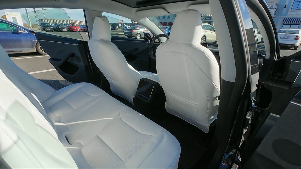 Huse piele  albe tesla model 3 Highland