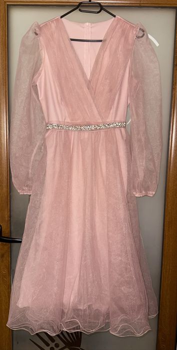 Rochie midi de ocazie, roz prafuit, 3XL(46)