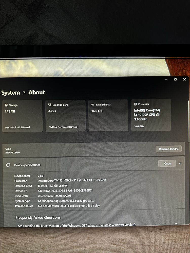 PC GAMING GTX 1650 I3-10100F 16 GB RAM