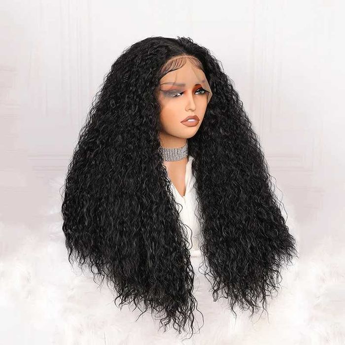 65 см Черна къдрава дантелена перука 13X4Х1 на път