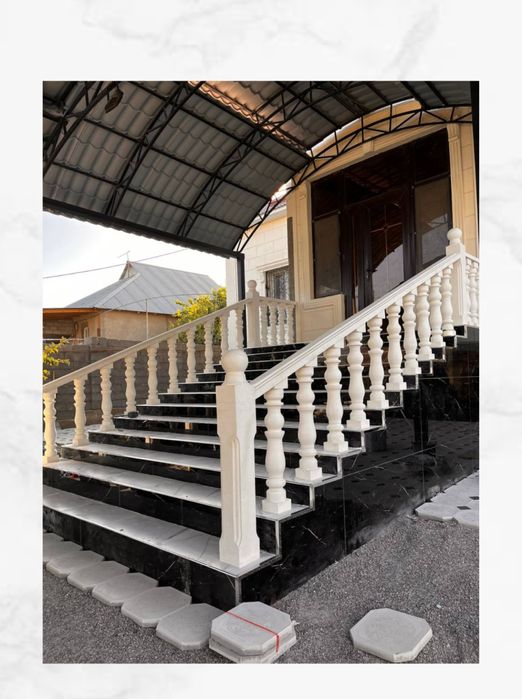 Перила, балясины цвет белый жемчуг натуральный камень