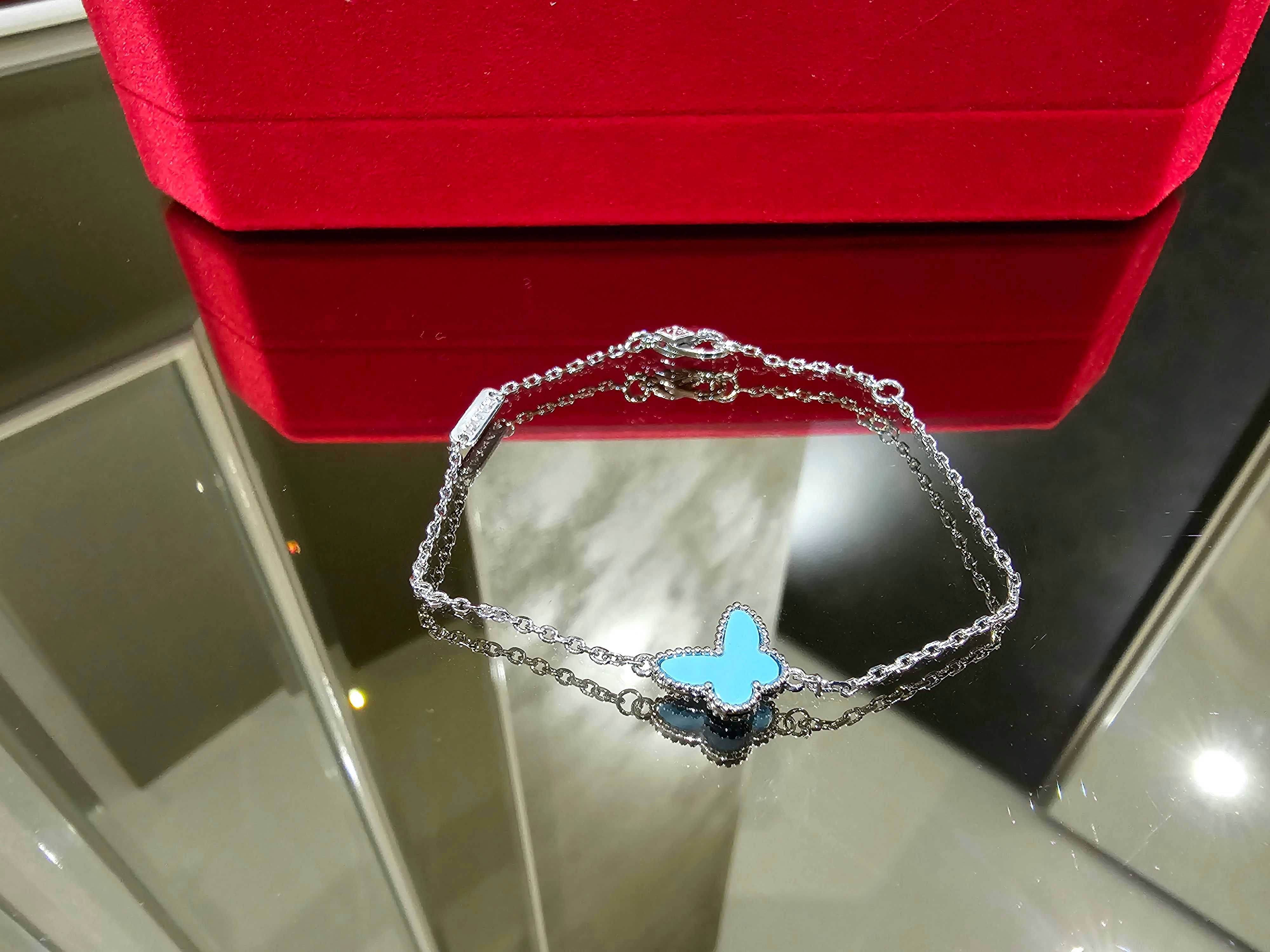 Van Cleef & Arpels VCA Silver Turquoise Sweet Butterfly Дамска Гривна