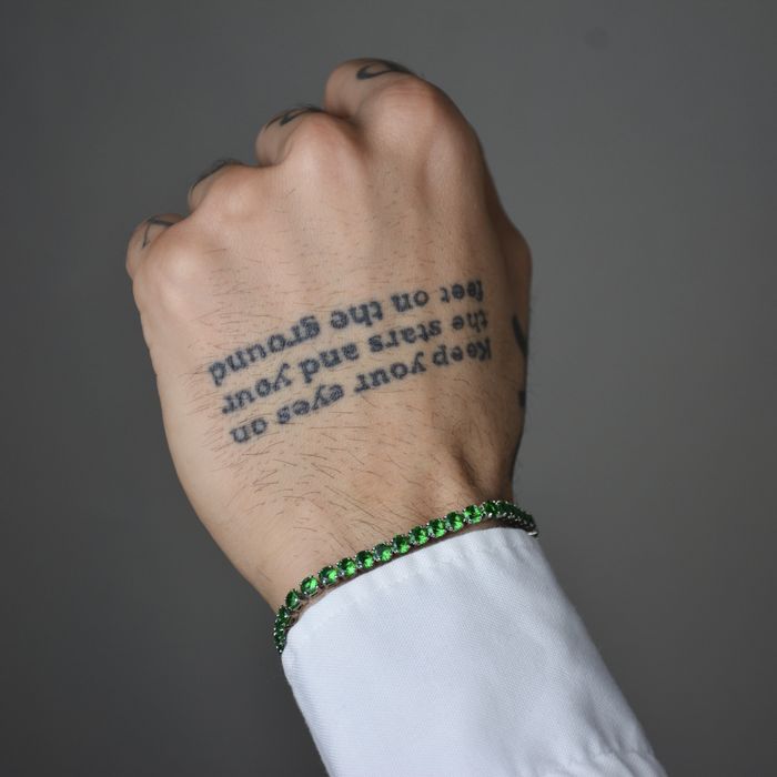 Bratara tennis unisex argintiu piatra verde smarald