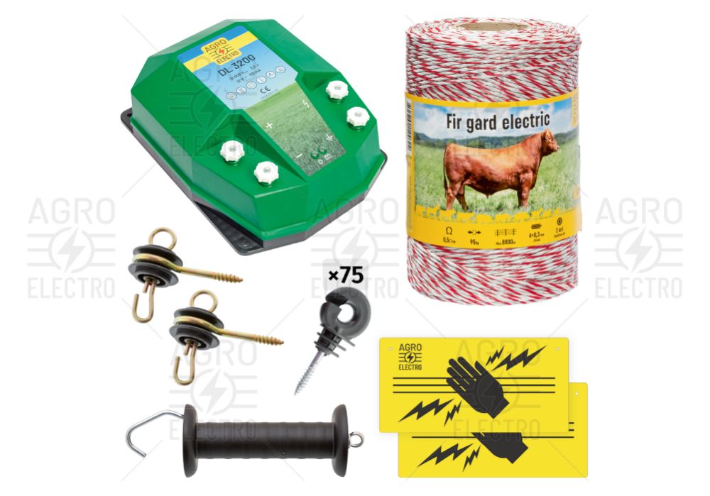 Pachet de bază gard electric 500 m, 3,2 J, pentru animale domestice