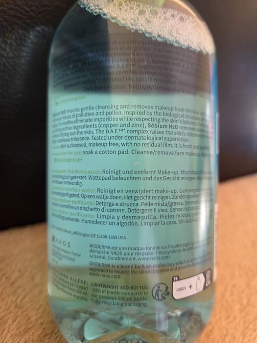 Apa micelara Bioderma Sebium H2O pentru ten mixt/gras, 500 ml