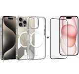 Iphone 14/15/16/16E/PRO/MAX/PLUS Husa Clear Cerc Alb + Folie Sticla