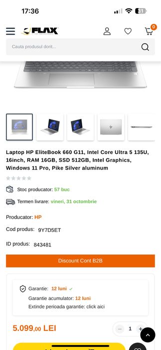 Laptop HP EliteBook 660 G11, Ultra 5 135U, 16GB RAM, SSD 512GB