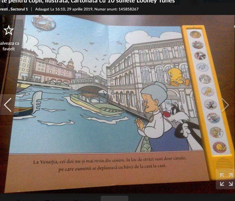 Carte pentru copii cu 10 sunete Looney Tunes, ilustrată și cartonată