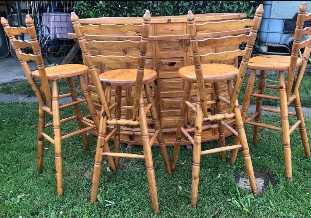 Bar Rustic Terasa/Foișor cu 4 Scaune - Lemn Masiv - Mobila Germania