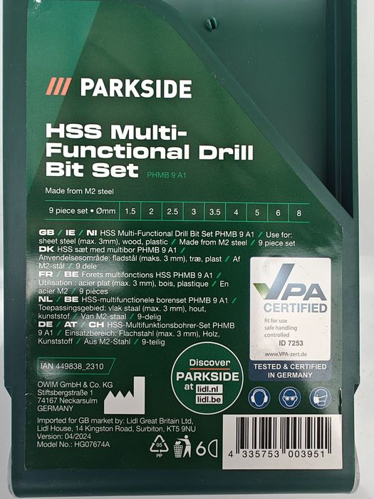 Set 9 burghie Parkside PHMB 9 A1 METAL plastic  trusa găurit