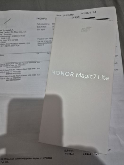 Honor Magic 7 lite - Sigilat - DualSim - Black - Factura