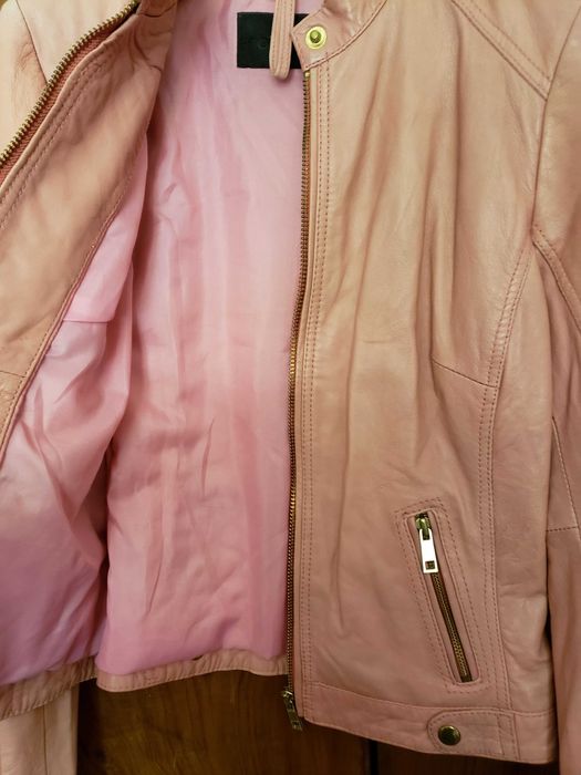 Яке от естествена кожа, розов цвят