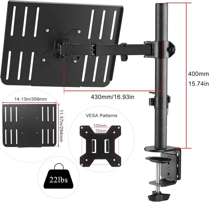 Suport perete Suptek MD6421TP004 pentru monitor + tavă laptop