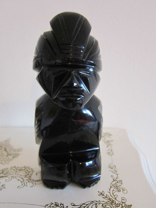 cadou rar Totem Maya Aztec Obsidian auriu vintage America de Sud 1950