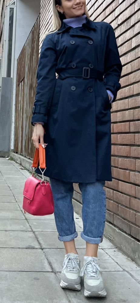 Тъмносин trench coat- Stradivarius