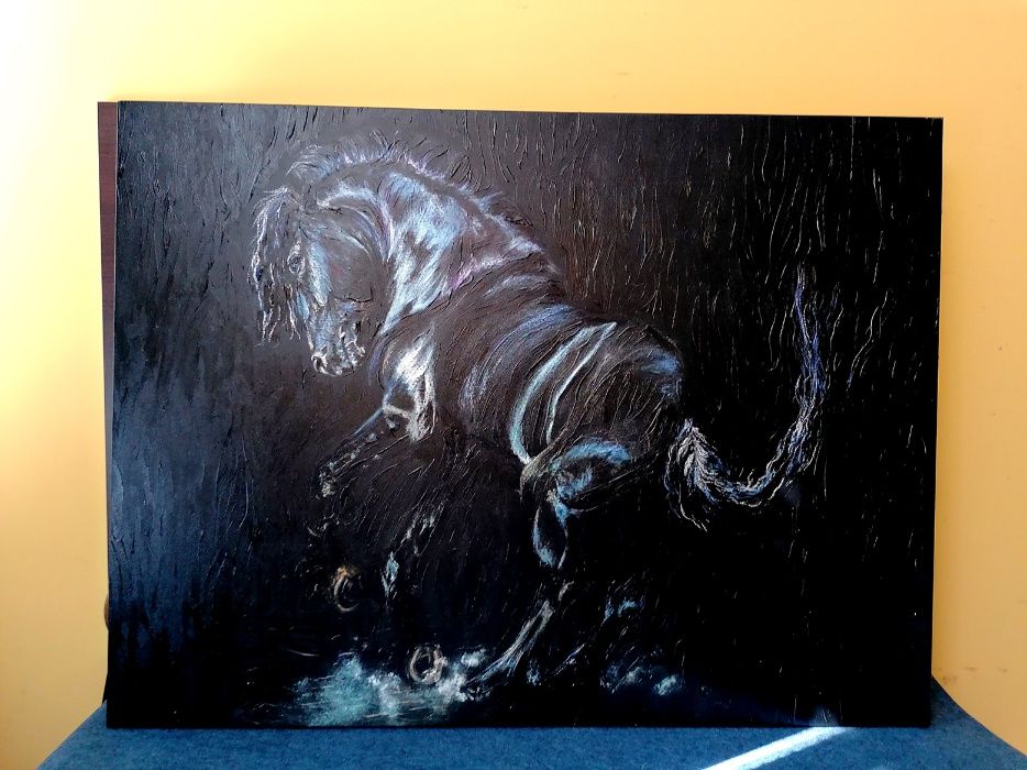 Абстрактна картина Репродукция 'черен кон' Ръчно нанесен релеф