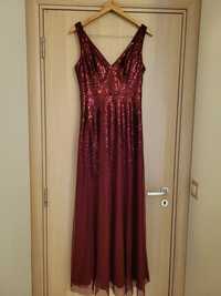 Официална рокля, червена, дълга, тюл, пайети, 38ми размер