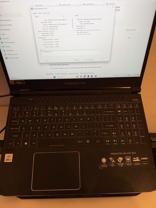 Acer Predator Helios 300 – PH315-53 RTX 3060 6GB/i5-10300H/16GB RAM