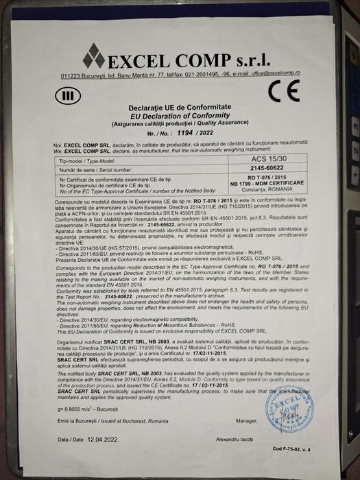 Cântar nou în cutie originală