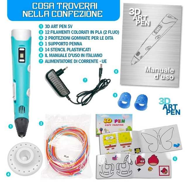 Pachet 3D Pen The Italian Home + set extins de filamente 110m