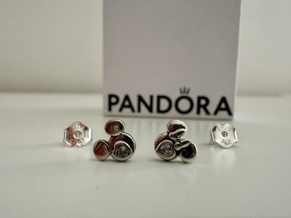 ALE S925 Сребърни обеци Pandora Disney Mickey и Minnie Mouse с камъче