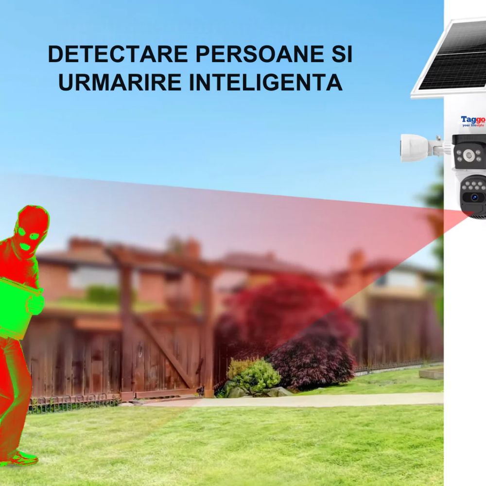 Camera Supraveghere cu 4 Camere cu Panou Solar, 4G, 12 MP Zoom 10X