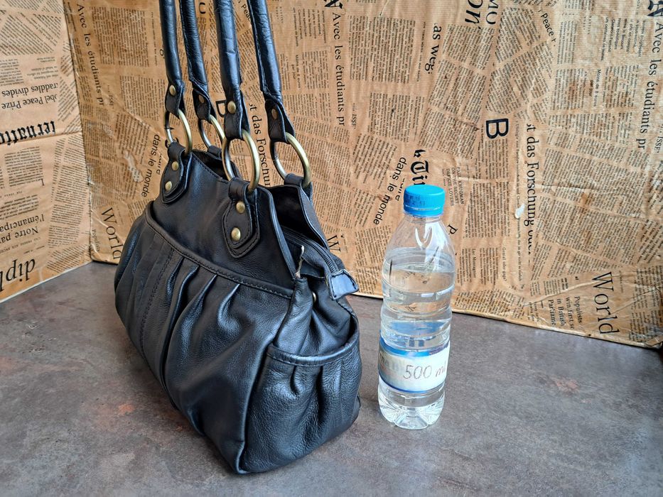 дамска чанта,черна кожена торба 5th Avenue-естествена кожа,