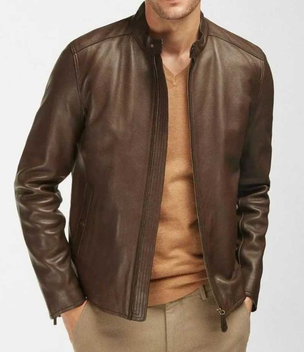 Jacheta slim body S M Massimo Dutti NOUA din piele naturala moale maro