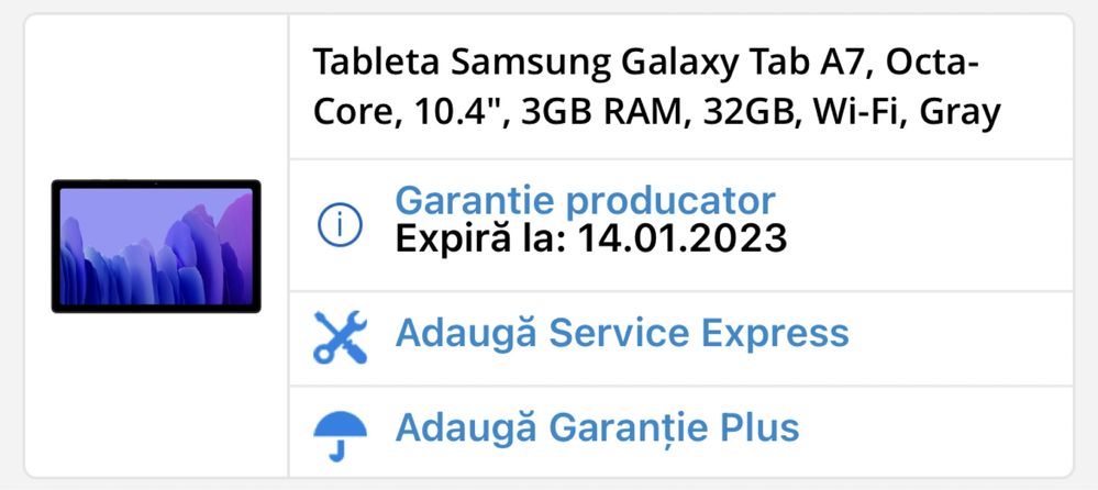 Tableta Samsung Tab A7 Wi-Fi